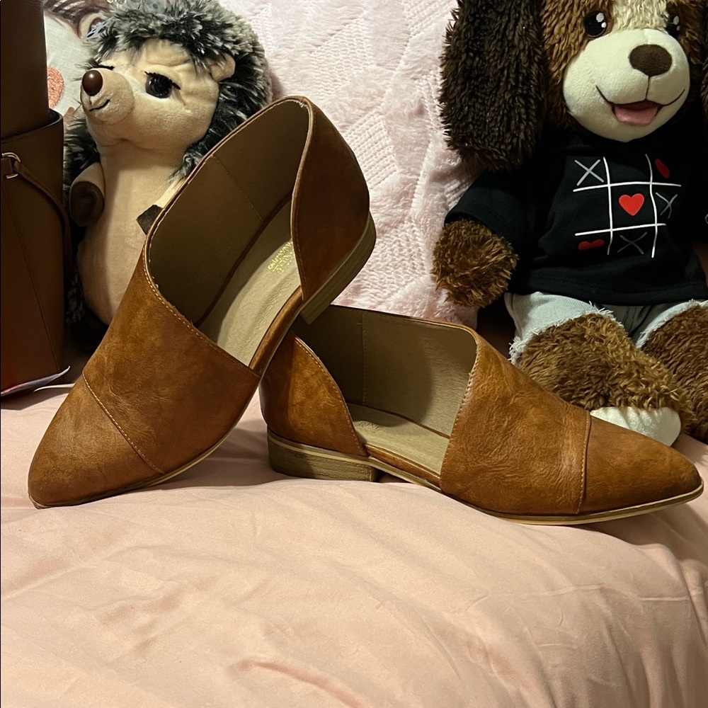 Catherine Malandrino Tan Pointed D'Orsay Flats